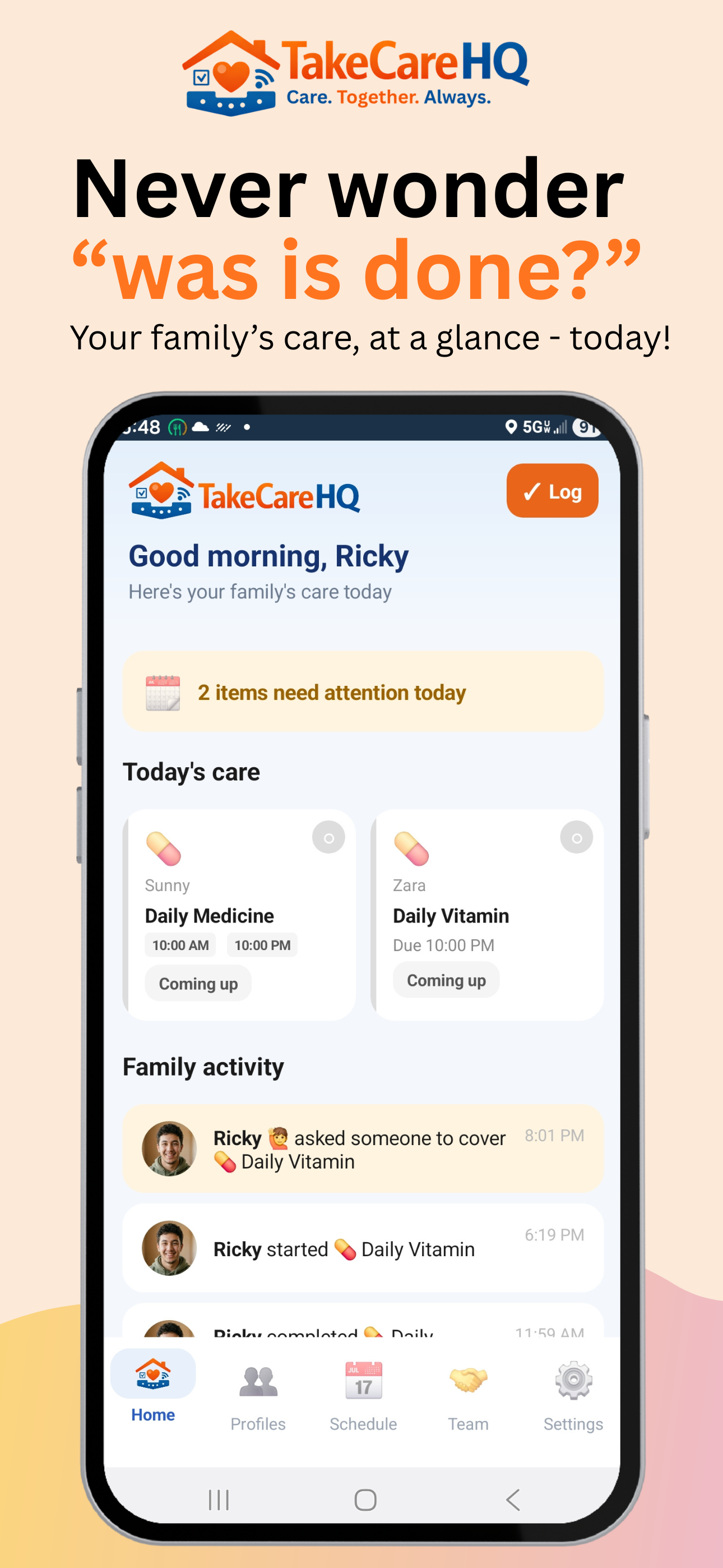 TakeCareHQ — family care coordination app for medication and daily routines